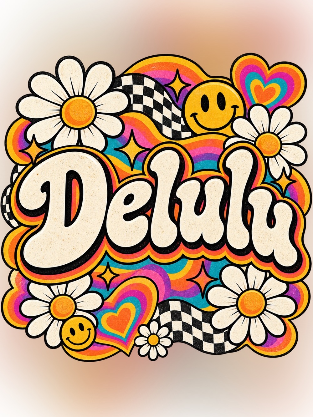 Delulu DTF Transfer 8x8 Gen Z Groovy Retro Y2K T-Shirt Graphic
